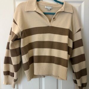 HYFVE Beige and Brown Striped V-Neck Sweater